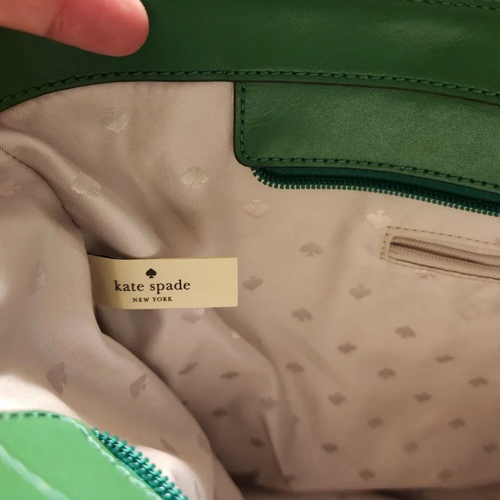 Kate Spade Tanya Tote Bag Green Leather W/ Blue Straps